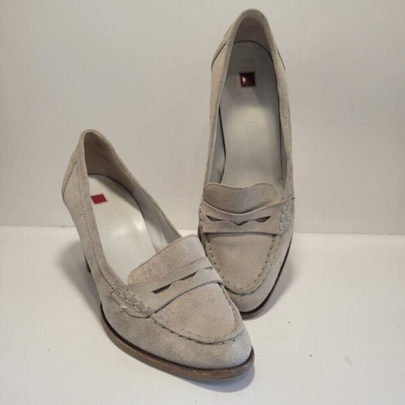 Hogl Women's Size 9 Gray Taupe Suede Almond Closed Toe Slip On 3.5" Heel Shoe - Picture 7 of 10